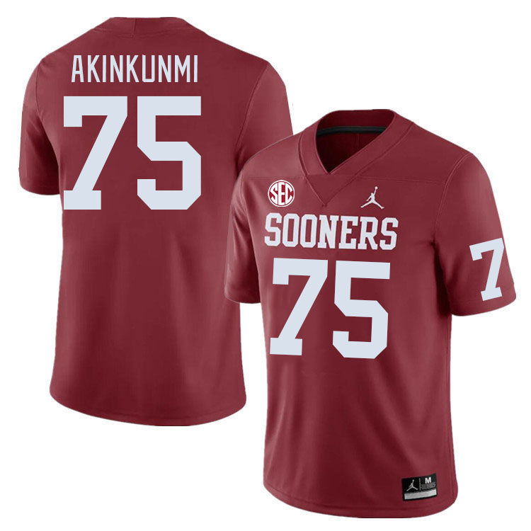 #75 Daniel Akinkunmi Oklahoma Sooners 2024 SEC Conference College Football Jerseys-Crimson